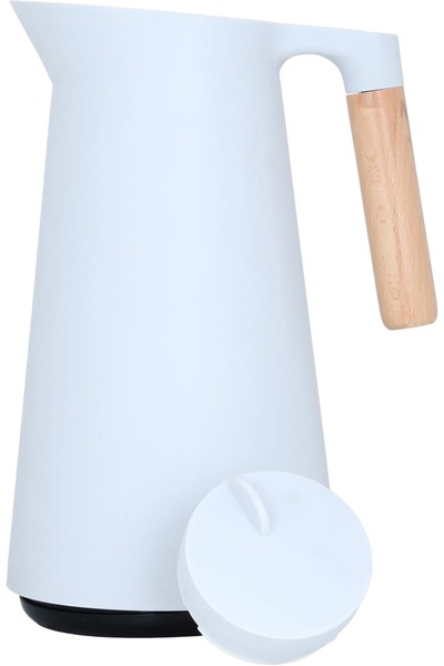 Linda ترمس تايملس، سعة 1 لتر، مقبض خشبي، غلاف داخلي من الزجاج الحراري - رمادي