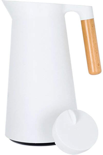 Linda Timeless Thermos, 1 liter, wooden handle, thermal glass inner container- white