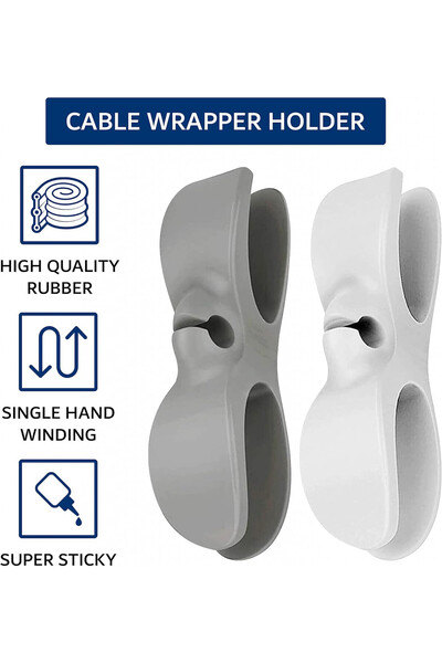 VOLTGY Set of 10 self-adhesive cable organizers, plastic, white/gray/black, 10.5 x 3 x 2.97 cm