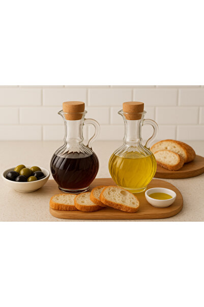 Elista وعاء زيت زجاجي بوروسيليكات سعة 1000 سم مكعب بغطاء فلين، قطعتين