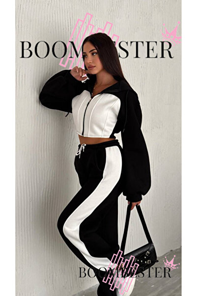 BoomBester Γυναικείο σετ αθλητικών φορεσιών με τρεις κλωστές, 100% βαμβάκι, oversize - Άνετη εφαρμογή με κορσέ με ριγέ και λεπτομέρεια με ρίγες