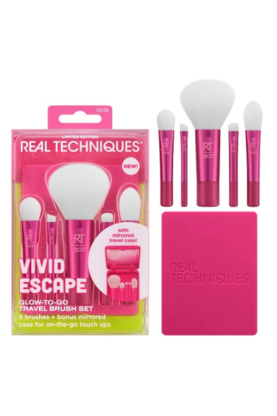 Real Techniques Vivid Escape Glow-To-Go Travel Brush Kit, 6 Piece Set