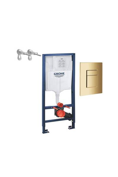 Grohe نظام مخفي مع زر ضغط ذهبي مربع