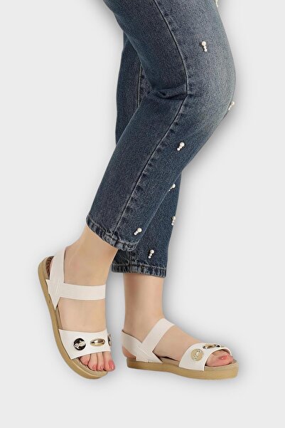 Liger Women's Single Strap Accessory Ankle Elastic Detailed Sandals White