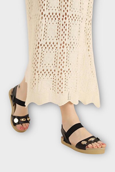 Liger Women's Single Strap Accessory Ankle Elastic Detailed Sandals Black