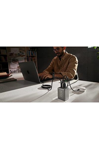 EcoFlow RAPID Pro 100W wall charger, 2x USB-C, 1x USB-A, GaN, Gray