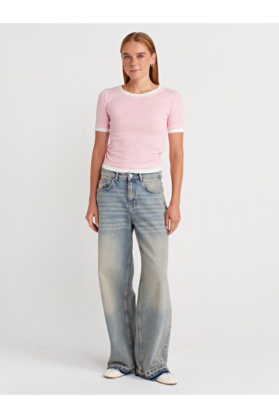 Dilvin 31942 Double Layer Drawstring T-Shirt-Powder Pink