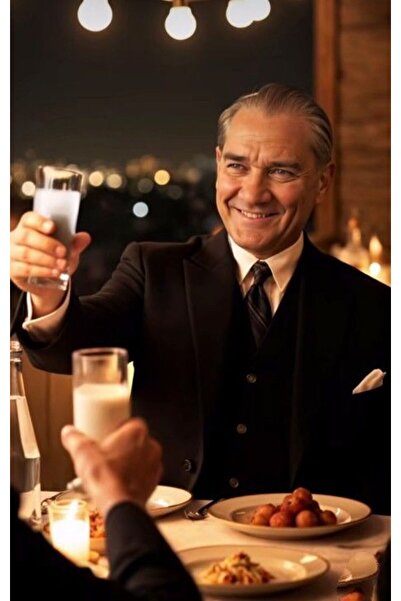 özkacar RAKI İÇEN ATATÜRK Ev Duvar Salon Güzellik Salonu Ofis Dükkan Dekarasyon Kanvas Tablo