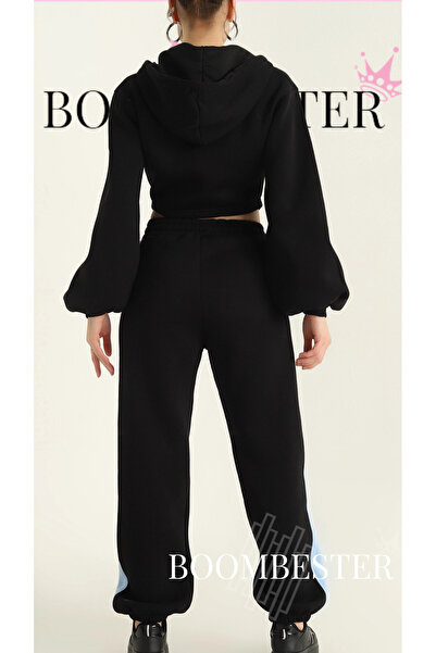 BoomBester Γυναικείο σετ αθλητικών φορεσιών με τρεις κλωστές, 100% βαμβάκι, oversize - Άνετη εφαρμογή με κορσέ με ριγέ και λεπτομέρεια με ρίγες