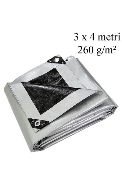 gwd Prelată armată 3x4 m, polietilenă 260g/mp, inele metalice 12 mm, UV+