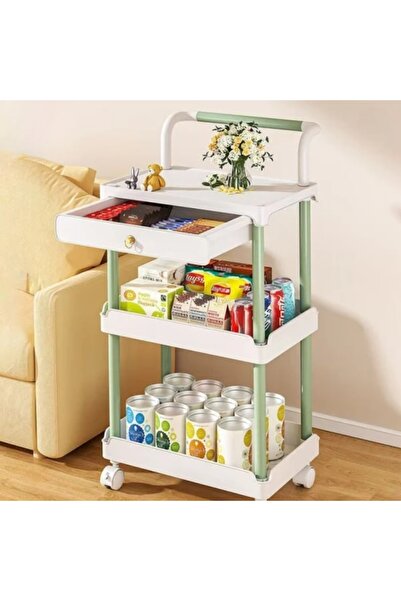 FOXMAG24 Raft portabil, 3 niveluri și 1 sertar, mâner, 36,5x28x74,5cm, plasti...