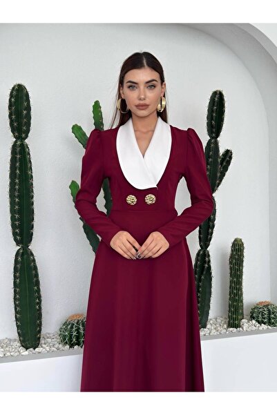 conconmoda Velora Düğme Detay Vatkalı Uzun Elbise