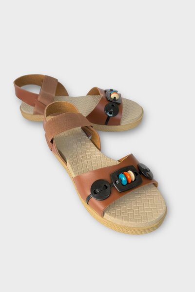 Liger Elastic Bead Detailed Casual Women's Sandals Taba - Black