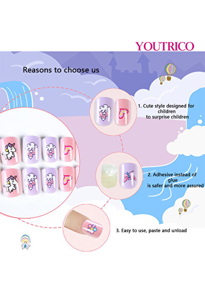 Youtrico 24pcs kid's Press On Nails,Fake Nails,Cute rabbits, Ocean shells,Suit for over 3 years,gifts for kid