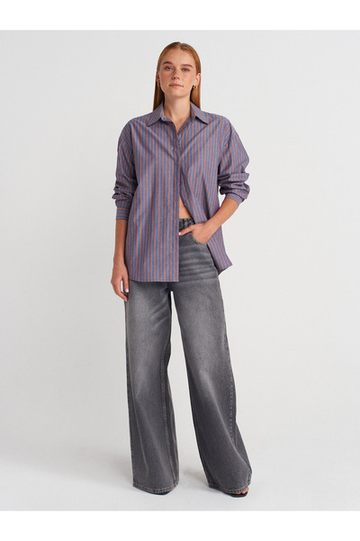 Dilvin 50510 Памучна риза с дълги ръкави, детайл на гърба и панделка - теракота