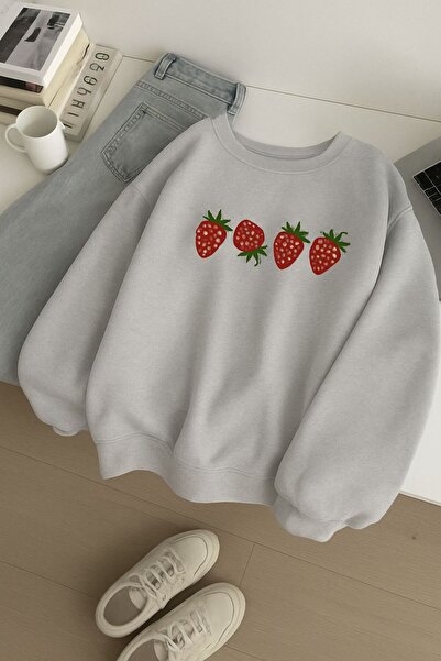 DM DOLCE MORE سترة رياضية للجنسين مطبوعة بنقش الفراولة من القطن الممشط بثلاثة...