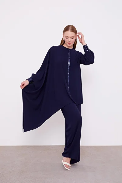 Levidor Navy Blue Sequin Detail Tunic Set