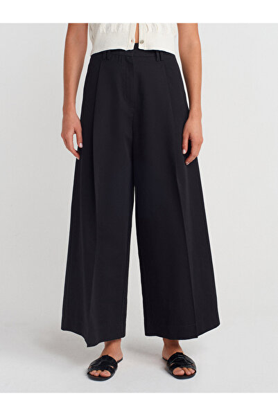 Dilvin 72155 Pilili Geniş Paça Pantolon-Siyah