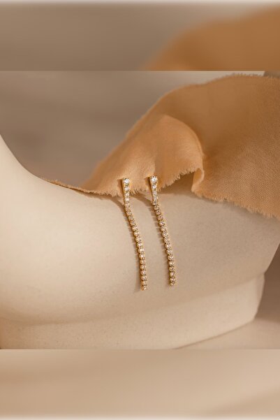 Alsem 14 Ayar Su Yolu Sallantılı Gold Küpe , Işıltılı 14 Ayar Gold Su Yolu Küpe , Düğün ve Nişan Takısı