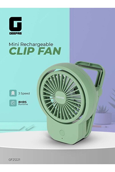 Geepas مروحة صغيرة قابلة لإعادة الشحن - تحكم في 3 سرعات، شحن سريع من النوع C، وقت تشغيل يصل إلى 8 ساعات،