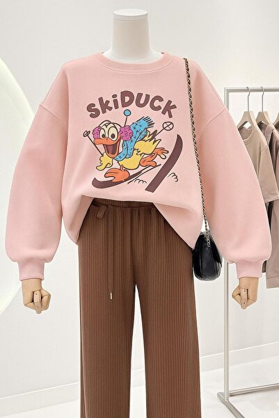 BENROMA Hanorac unisex cu imprimeu SkiDUCK din bumbac pieptănat cu 3 fire