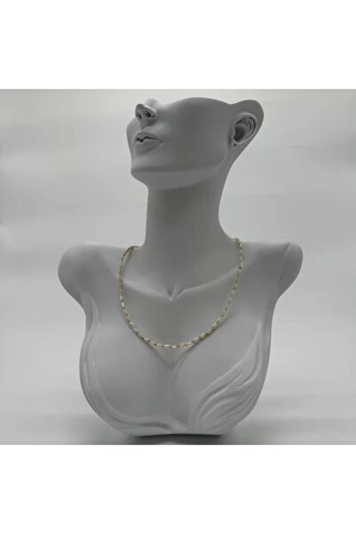 TAKIŞINA قلادة ذهبية بسيطة مع خرز أبيض - ذهبي