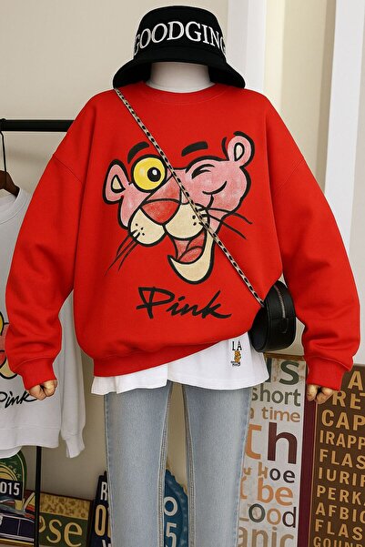 DM DOLCE MORE 3 szálú fésült pamut rózsaszín nyomott mintás unisex pulóver