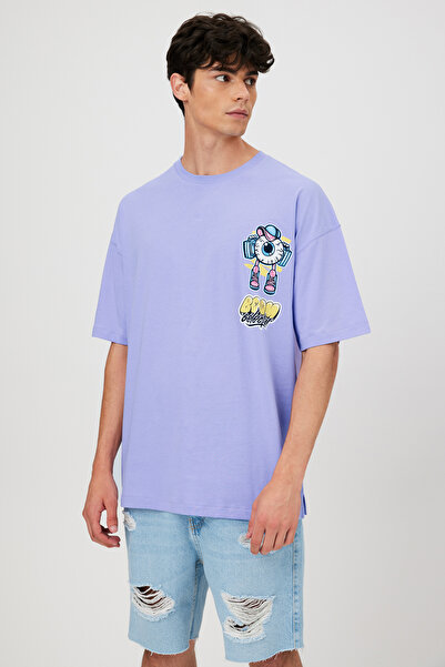 BABOKAH Oversize Fit Front & Back Printed T-Shirt - Lilac - 100% Cotton