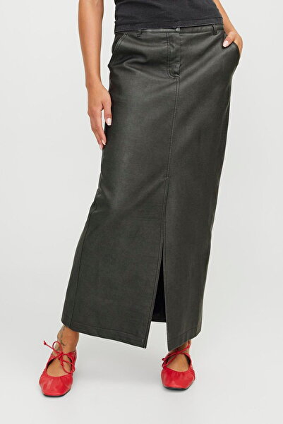 Jack & Jones Women's Leather Look Maxi Length Slit Skirt - Maddy