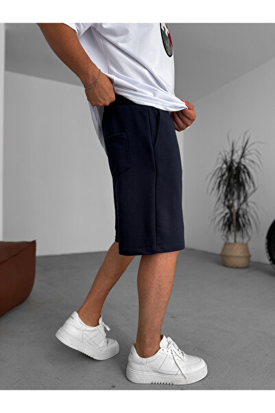 BYBASICMAN Lacivert BB Nakışlı Basic Şort BY-86