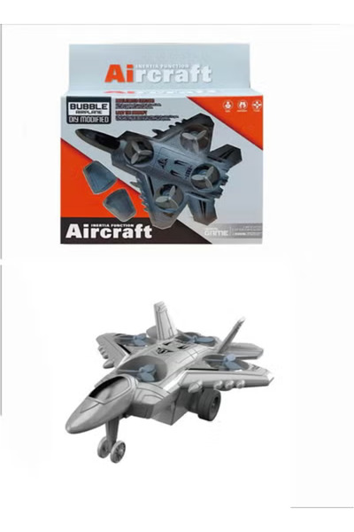 Fun Moment Friction-Powered Military Airplane Toy with Rotating Propellers gray