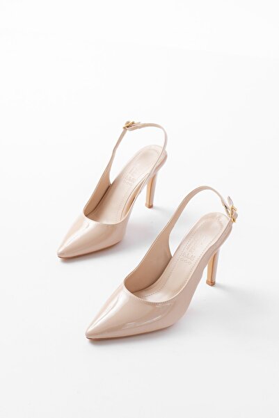 ELLOLİTA LUXURY SHOES St-1153 Beige Patent Leather Casual Open Back 9 cm Heeled Women's Shoes