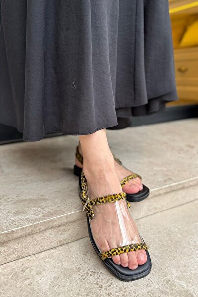 BABLACK Flat Sole Transparent 100% Genuine Women's Sandals Yellow