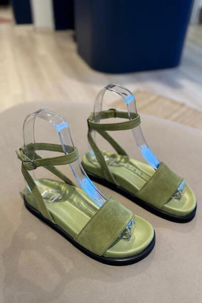 BABLACK Green women's sandal with wrist strap and 100% genuine leather