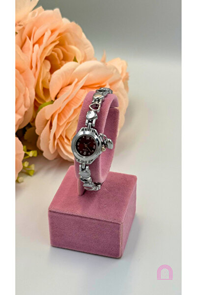 Moond Accessories Steel Heart Cord Burgundy Color Watch