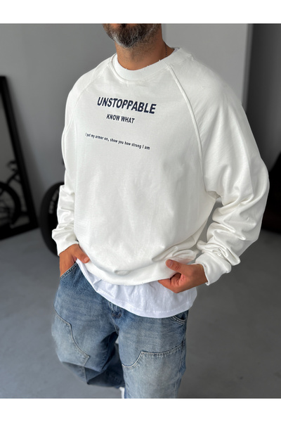 BYBASICMAN Beyaz Unstoppable Baskılı Sweatshirt JJ-241