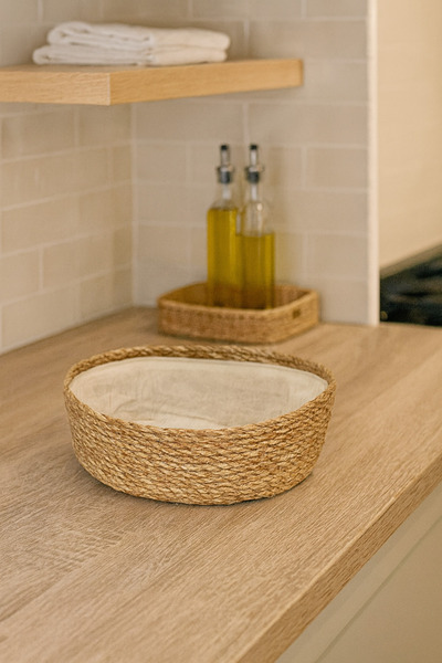 Çavdar Group سلة خبز بيضاوية الشكل من الخوص، سلة خوص محبوكة يدويًا من القماش