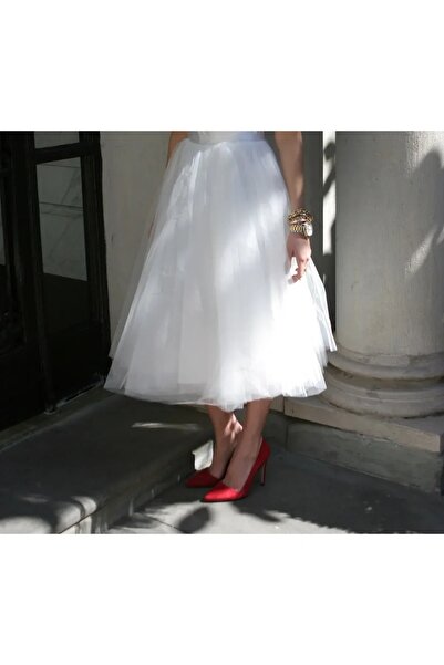 MadyaButik 3 straturi, 75 cm lungime, fustă midi umflată, cu fermoar, elastică, confortabilă, cu talie înaltă, din tul