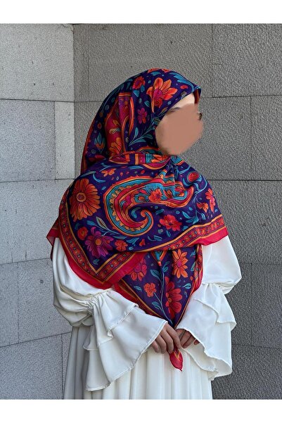 Qalortex Scarf وشاح من القطن بنمط زهور الفلورا - زهرة الرمان