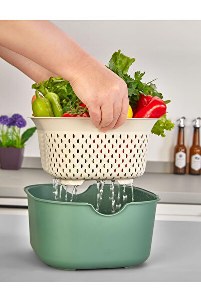 Cazoria 5-Piece Kitchen Set, Squeezer, Cutting Board,Strainer, Maxi Bowl - Green