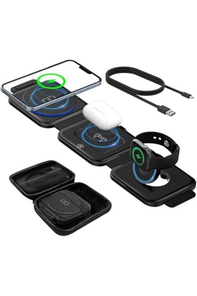 VICHYIE Wireless Charger 3 in 1 with Travel Case Portable, Fast Wireless Charging Station, Foldable