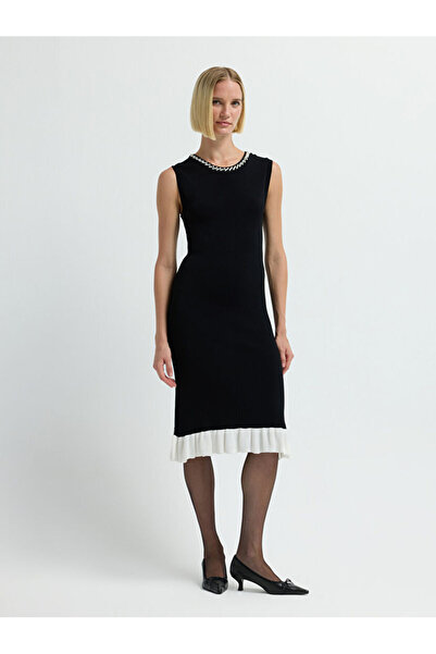 adL İnci Detaylı Triko Elbise