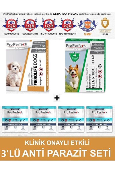 pro perfeck Etkili 1-10 Kg Köpek İç Dış Parazit Seti Herbal 5 Damla 4 Tablet ...