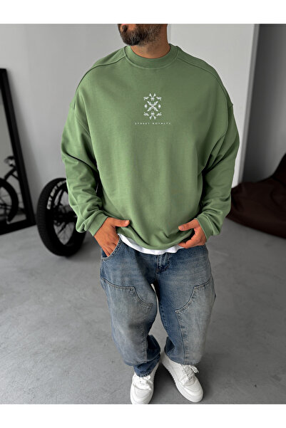 BYBASICMAN Πράσινο φούτερ Patchli Street με τύπωμα JJ-118