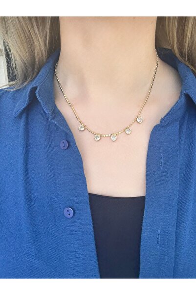 Silya Bijuteri Çelik Kalp Taşlı Pullu Kolye