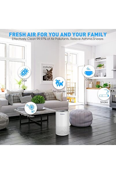 PINREK Air Purifier for Home Bedroom, up to 50 m², 4-Stage H13 HEPA, Touch Screen, Timer, Night Lig