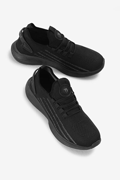 Tonny Black Unisex Siyah Termo Taban Şerit Detaylı Bağcıklı Triko Spor Ayakkabı