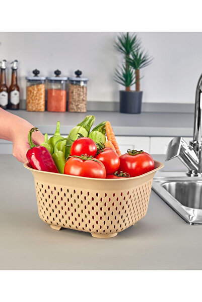 Cazoria 5-Piece Kitchen Set, Squeezer, Cutting Board,Strainer, Maxi Bowl - Beige