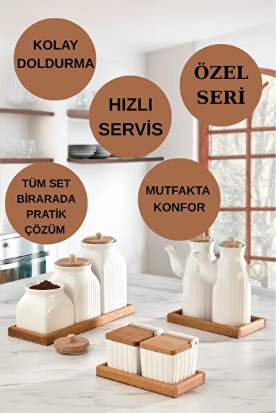 İLİVA 10 Piece Oil Seasoning Container Set with Stand, Tea Coffee Sugar Jar Set, Oil Pot, Salt Container