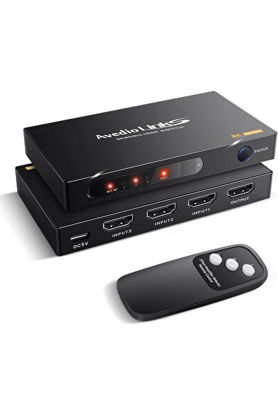 Generic مفتاح HDMI 2.1 بثلاثة منافذ، مفتاح HDMI 8K 3 في 1 مخرج، محدد مفتاح HDMI مع دعم عن بعد تلقائي S